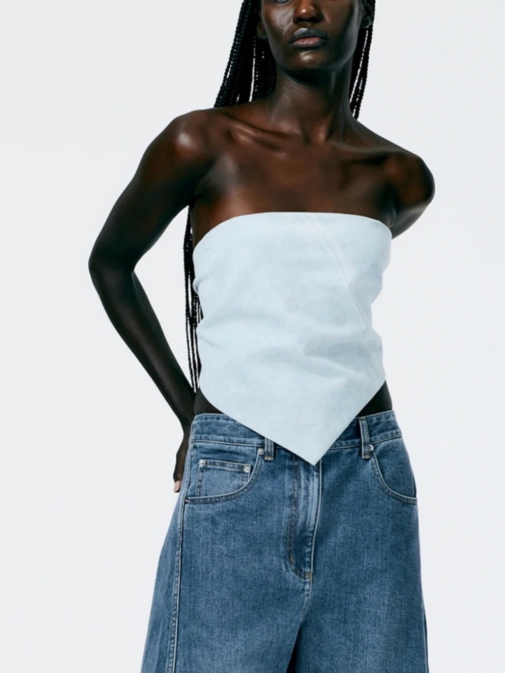 Tibi Light Blue Strapless Bandana Top